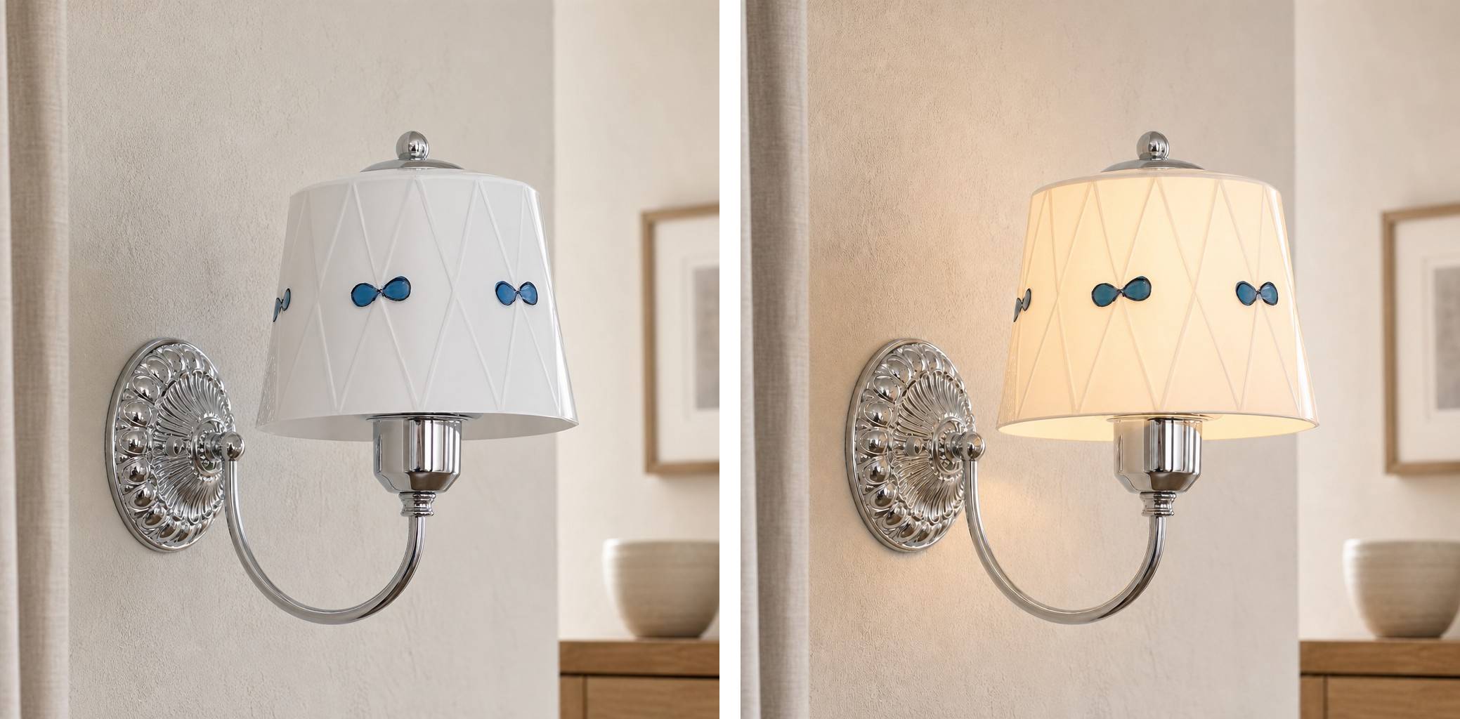 Vergelijking van de Billa wandlamp uit en aan