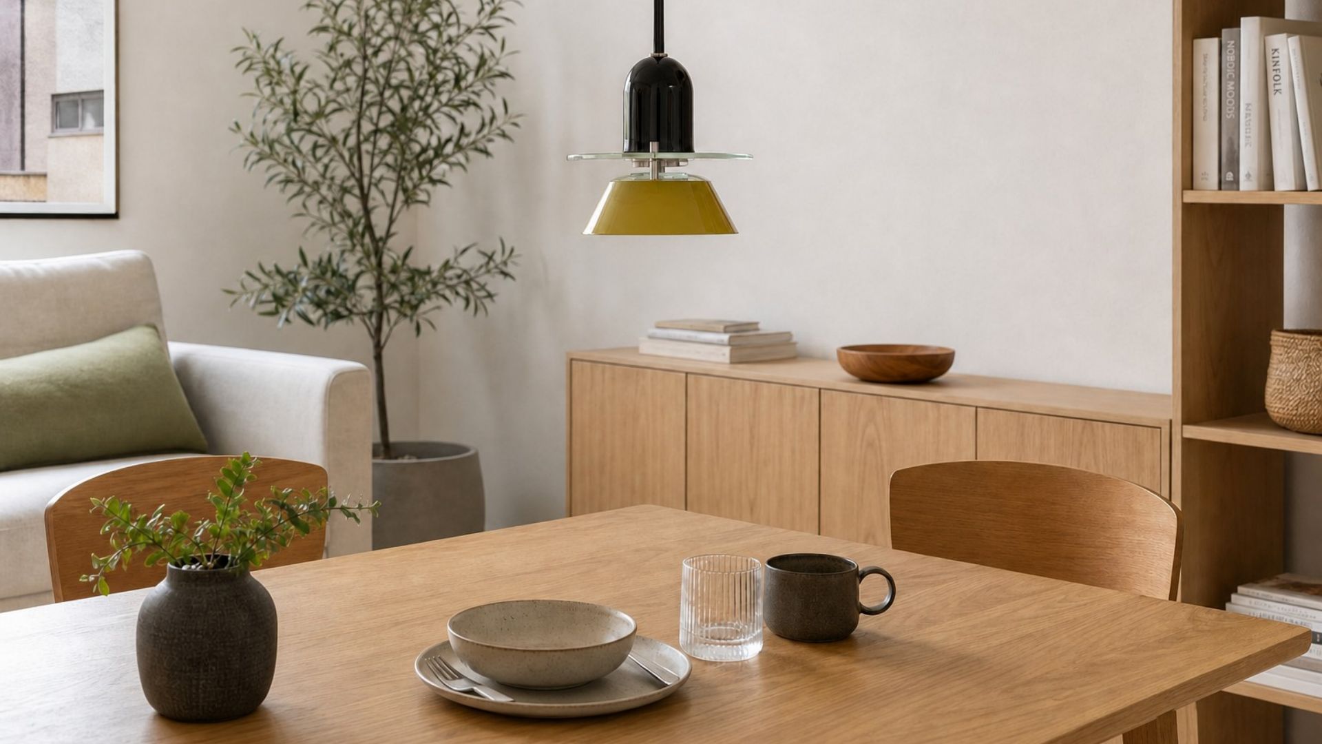 Moxellan hanglamp in Scandinavische eetkamer