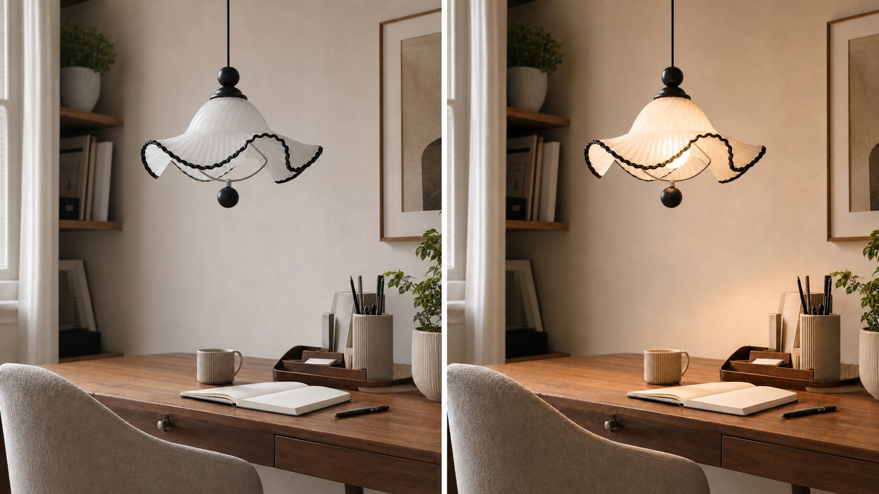 Vergelijking van de lamp uit en aan