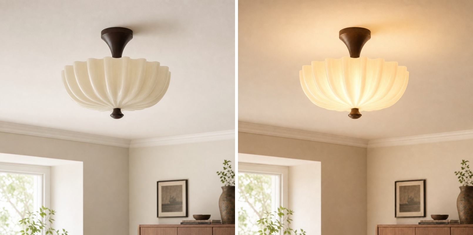 Vergelijking van de lamp met en zonder warm licht