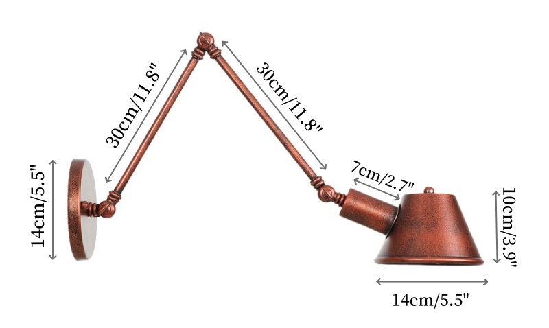 Dimension diagram for the retractable wall light