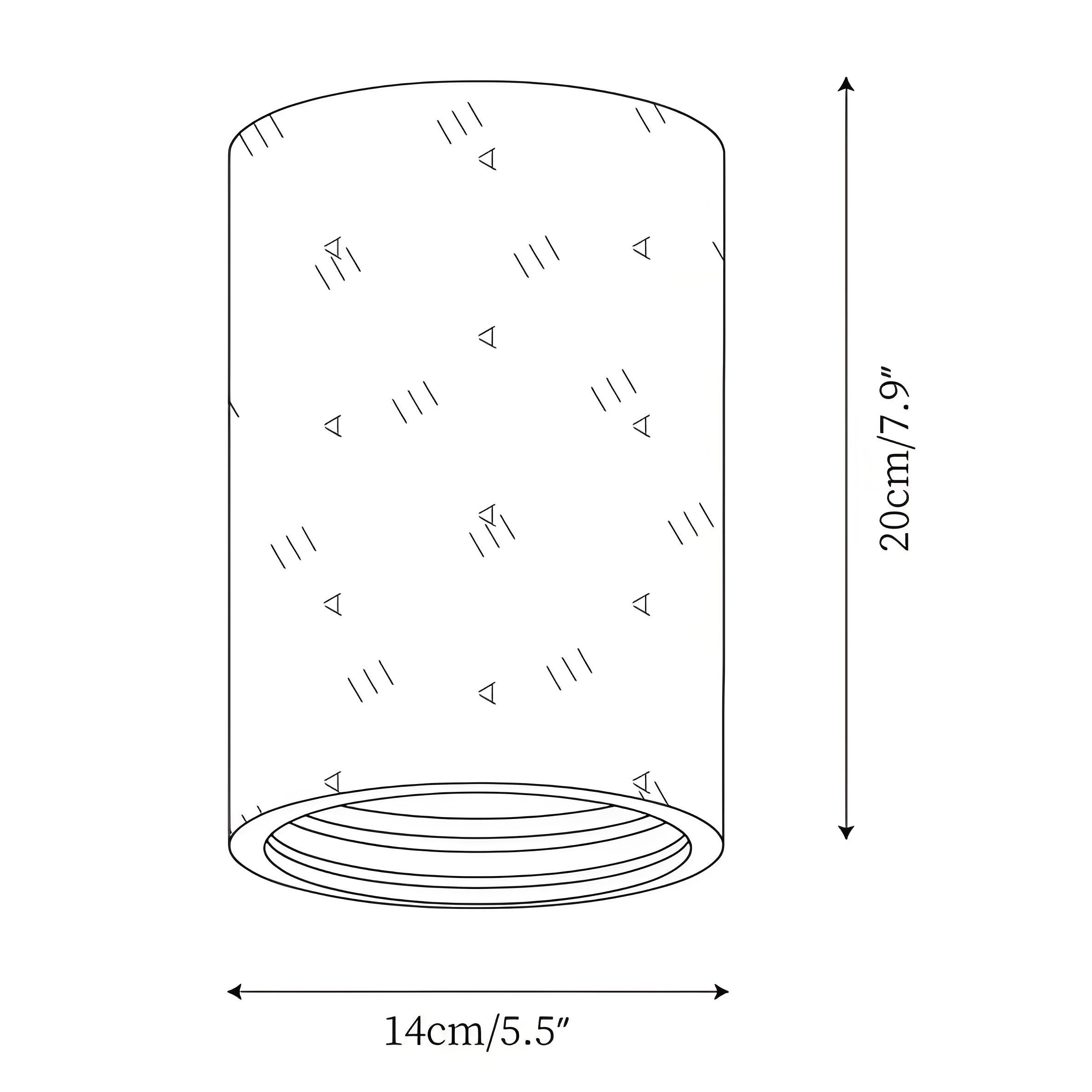 Maatdiagram diameter 14 cm x hoogte 20 cm