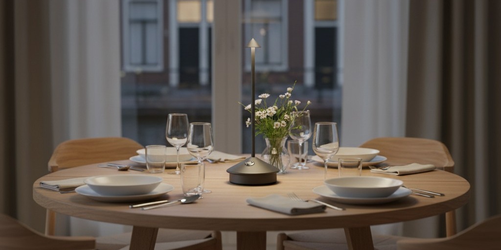 Draagbare tafellamp op eettafel