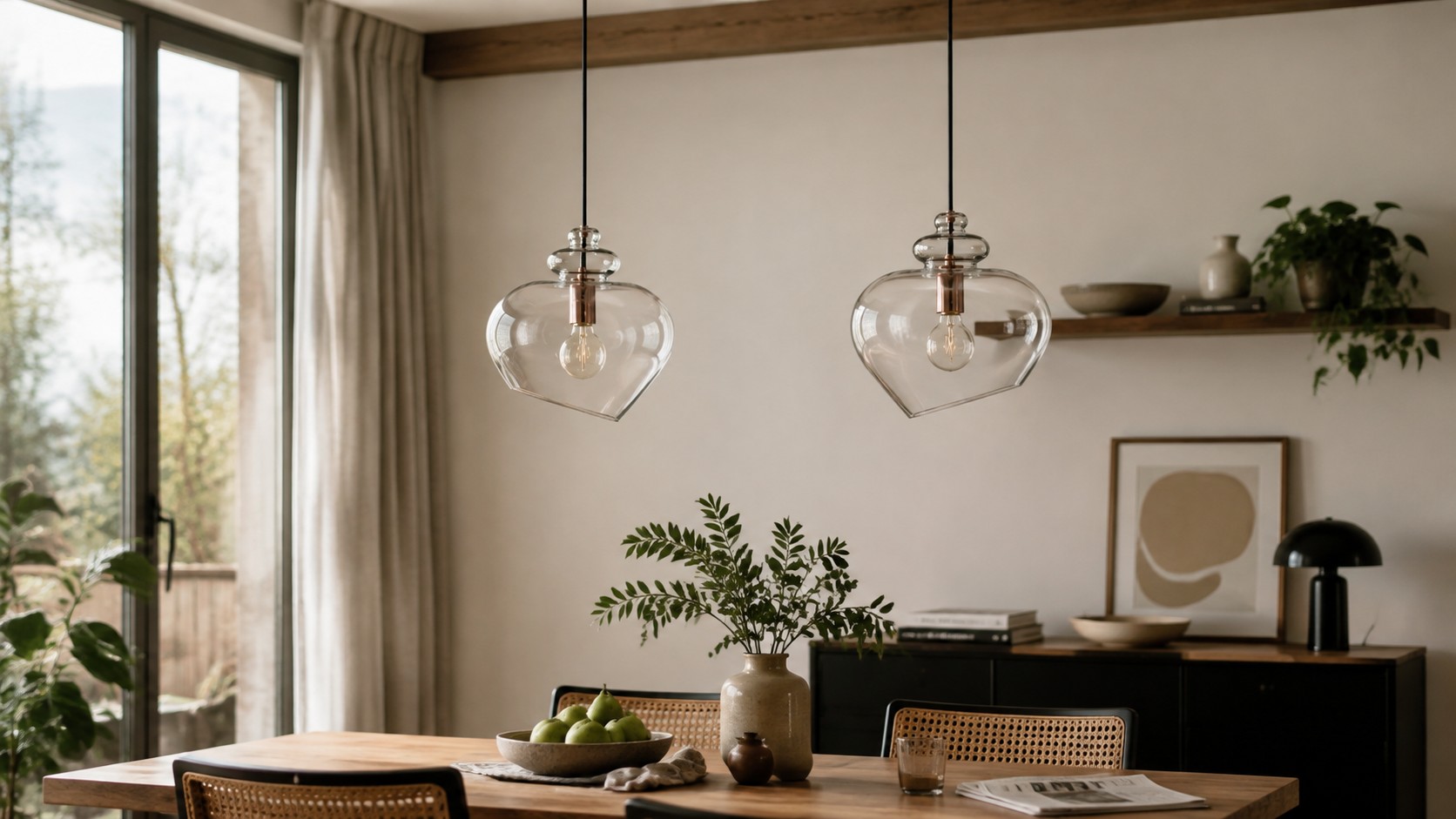 Grace glass pendant lamps above a dining table