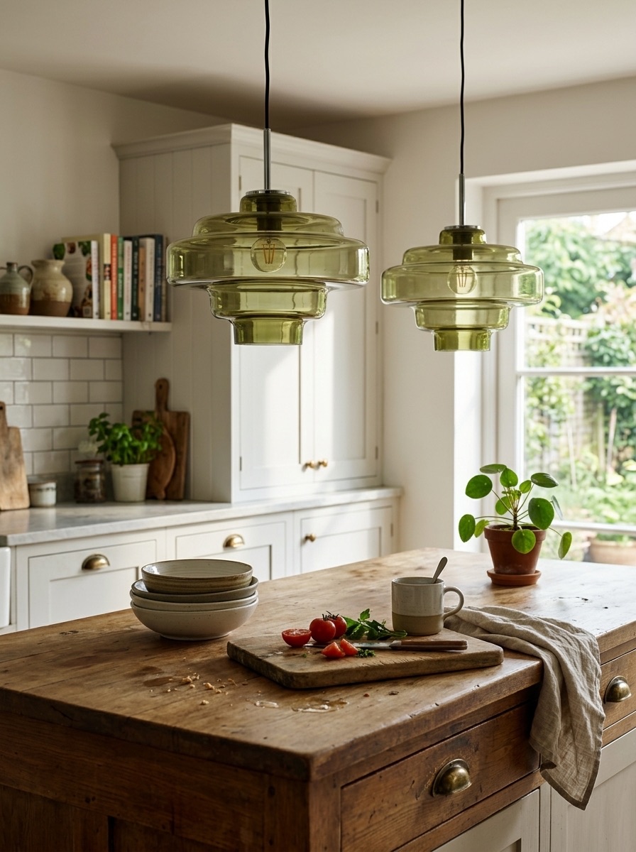 Two Koloro pendant lamps above a kitchen island