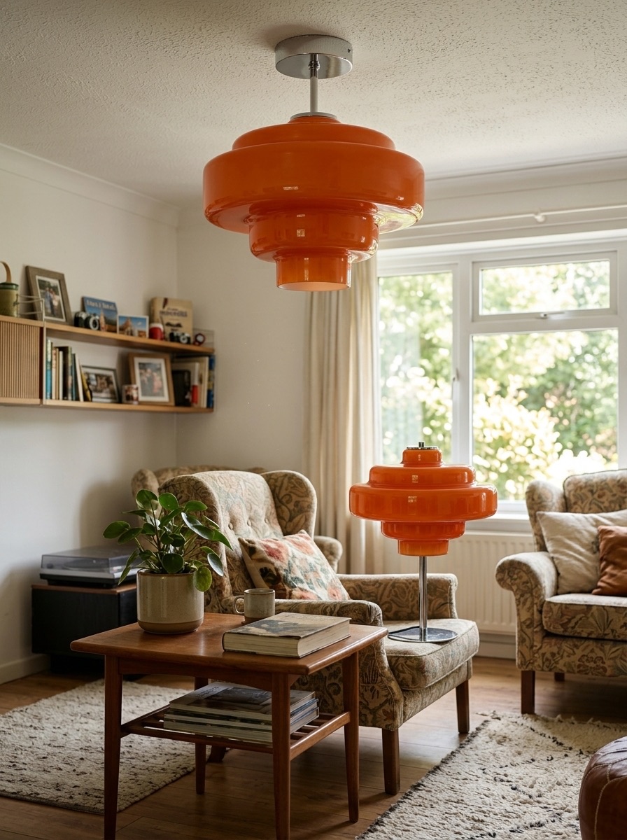Koloro ceiling and table lamp in a living room