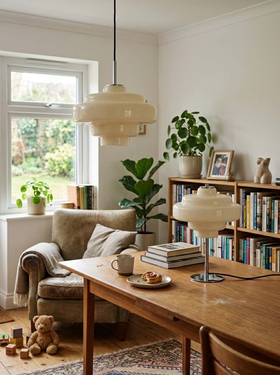 Koloro pendant and table lamp in a shared living space