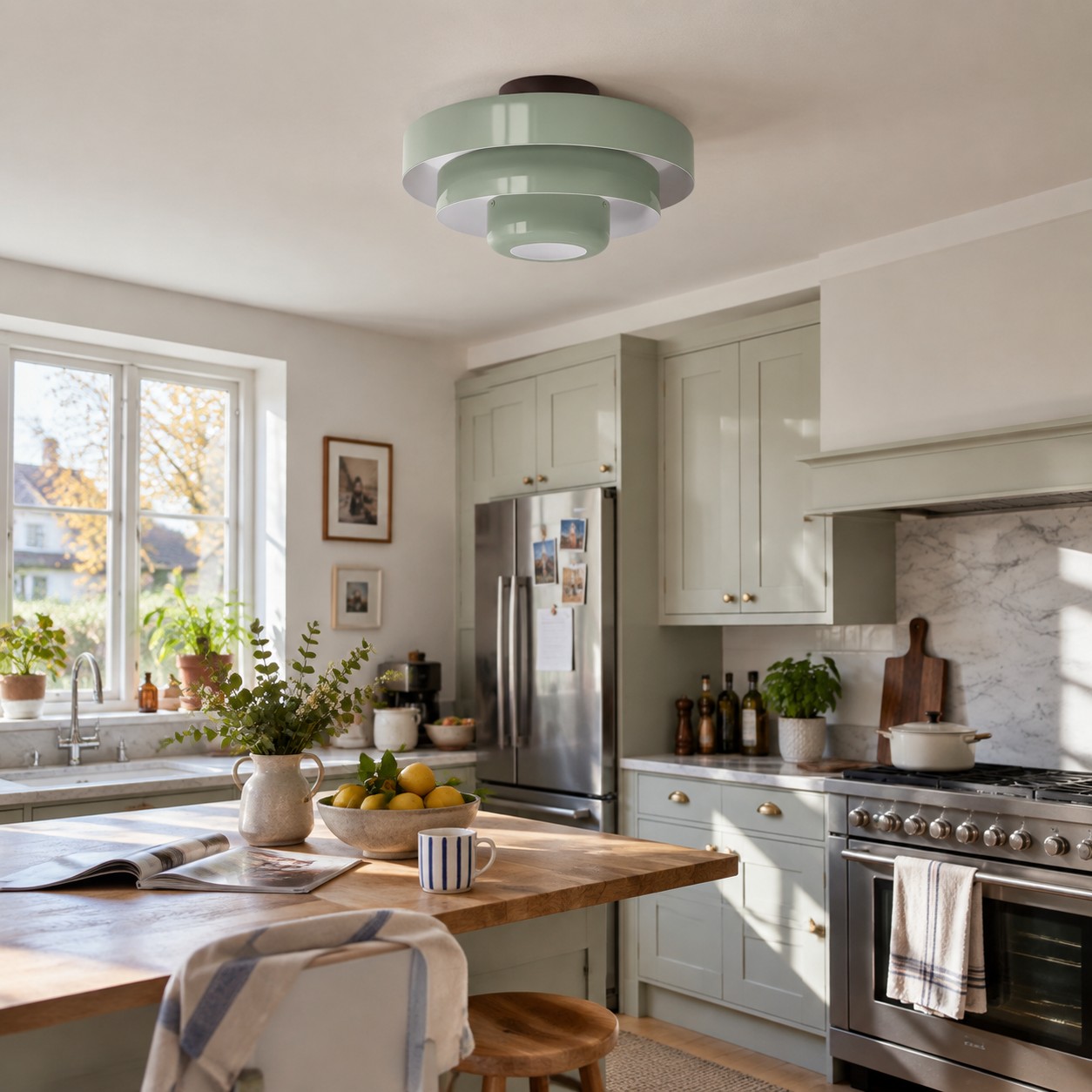Sage Green Malero ceiling lamp in a modern kitchen