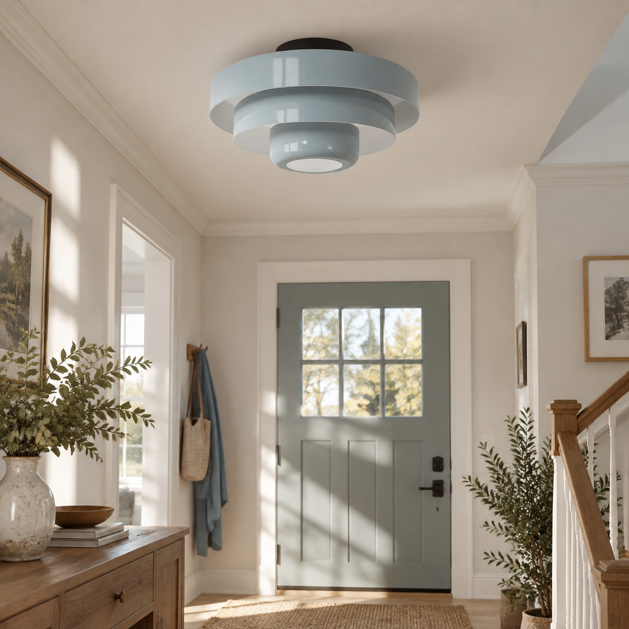 Light Blue Malero ceiling lamp in a bright entryway