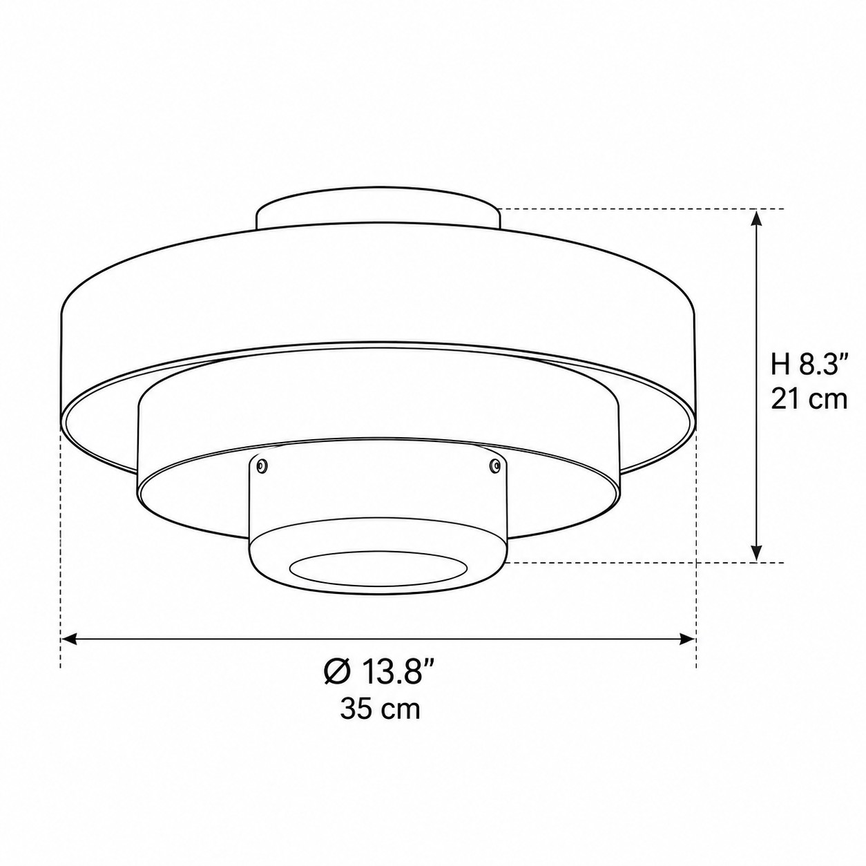 Malero ceiling lamp dimension diagram showing 35 cm diameter and 21 cm height