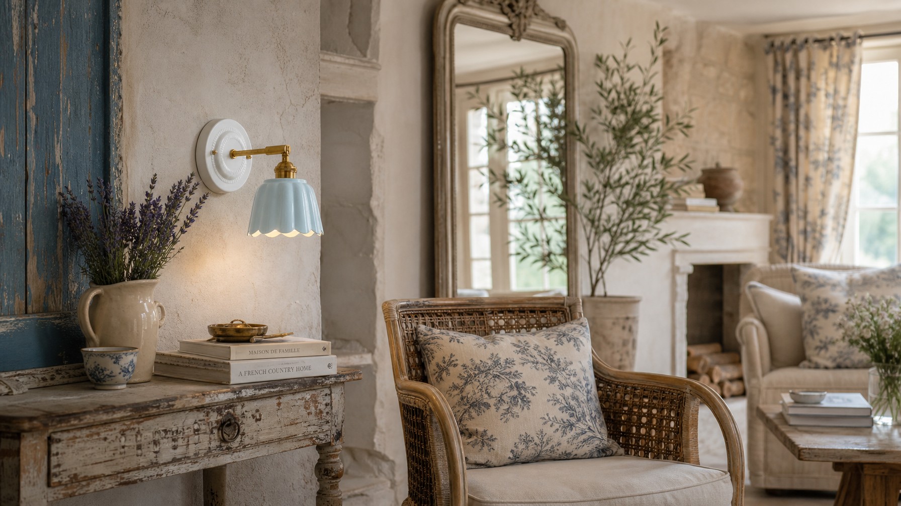Cienax keramische bloemenwandlamp in een vintage woonkamer