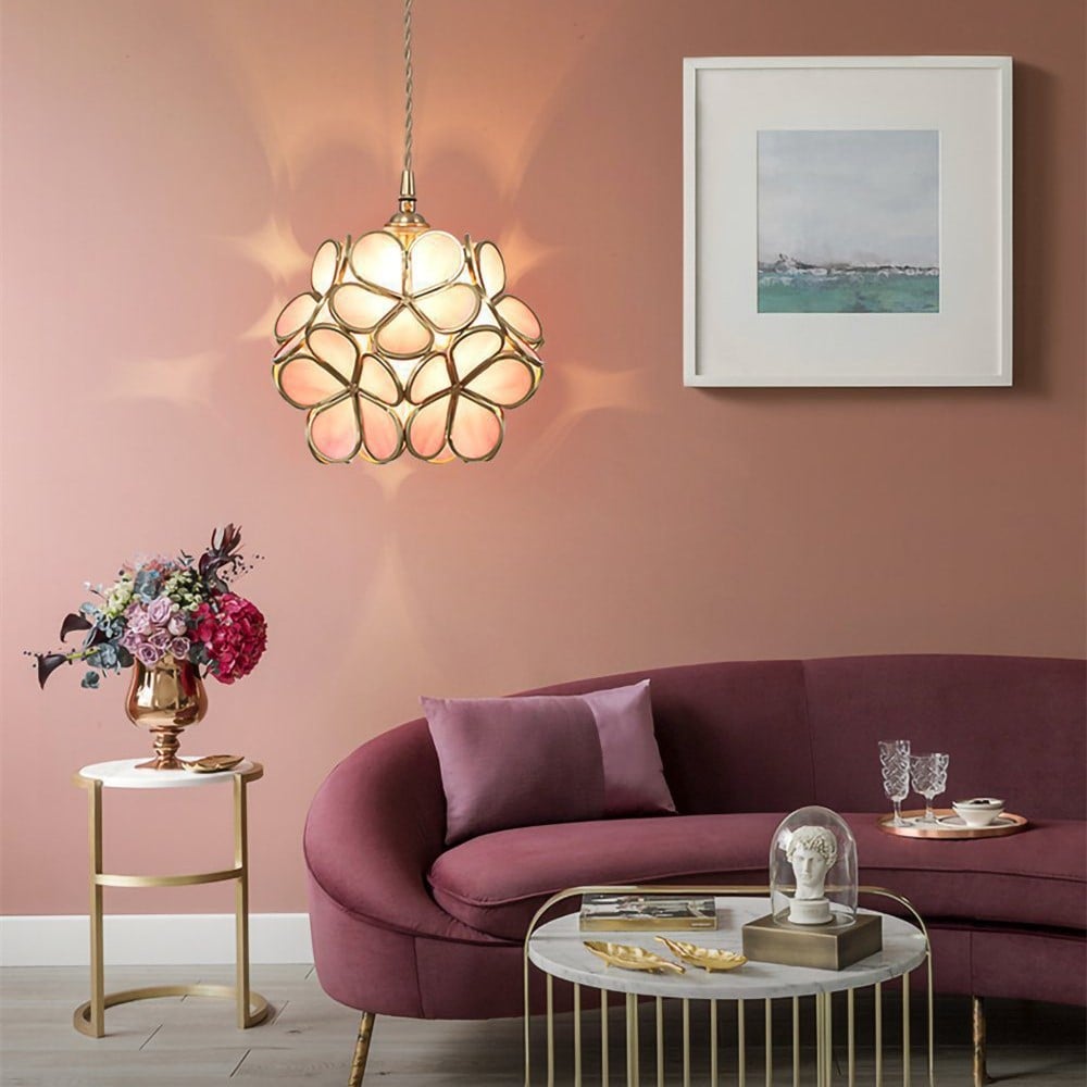 Retro Glass Flower Petal Pendant Lamp
