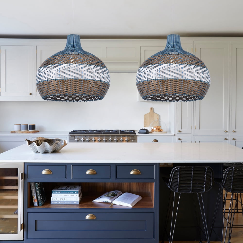 Handwoven Blue Rattan Pendant Light