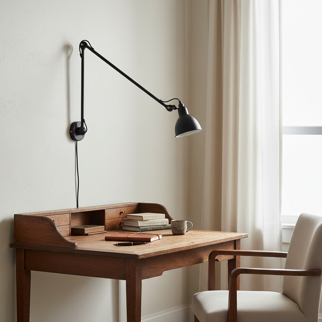 Werkplek met wandlamp