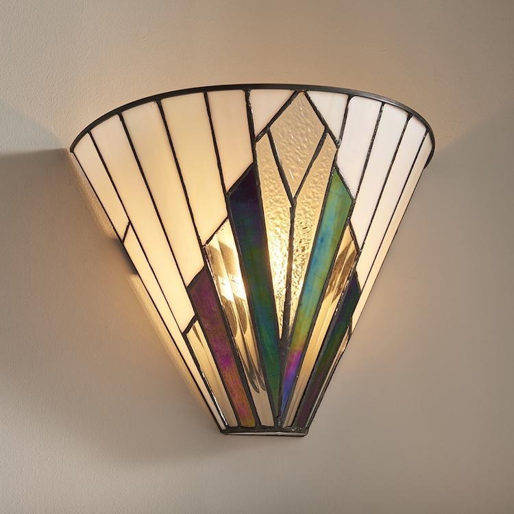 Illuminated TF Astoria fan-shaped art glass shade