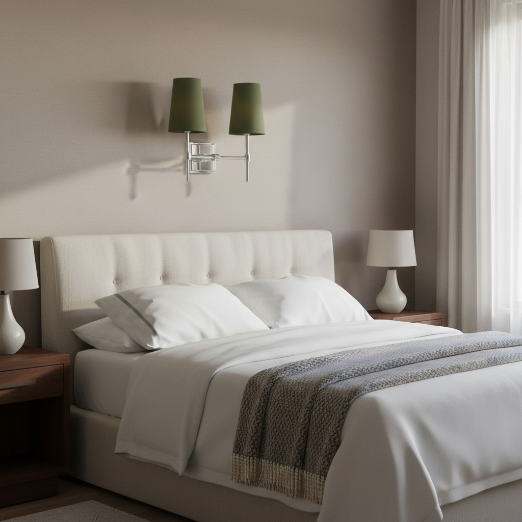 Derlina wandlamp met groene kappen in slaapkamer