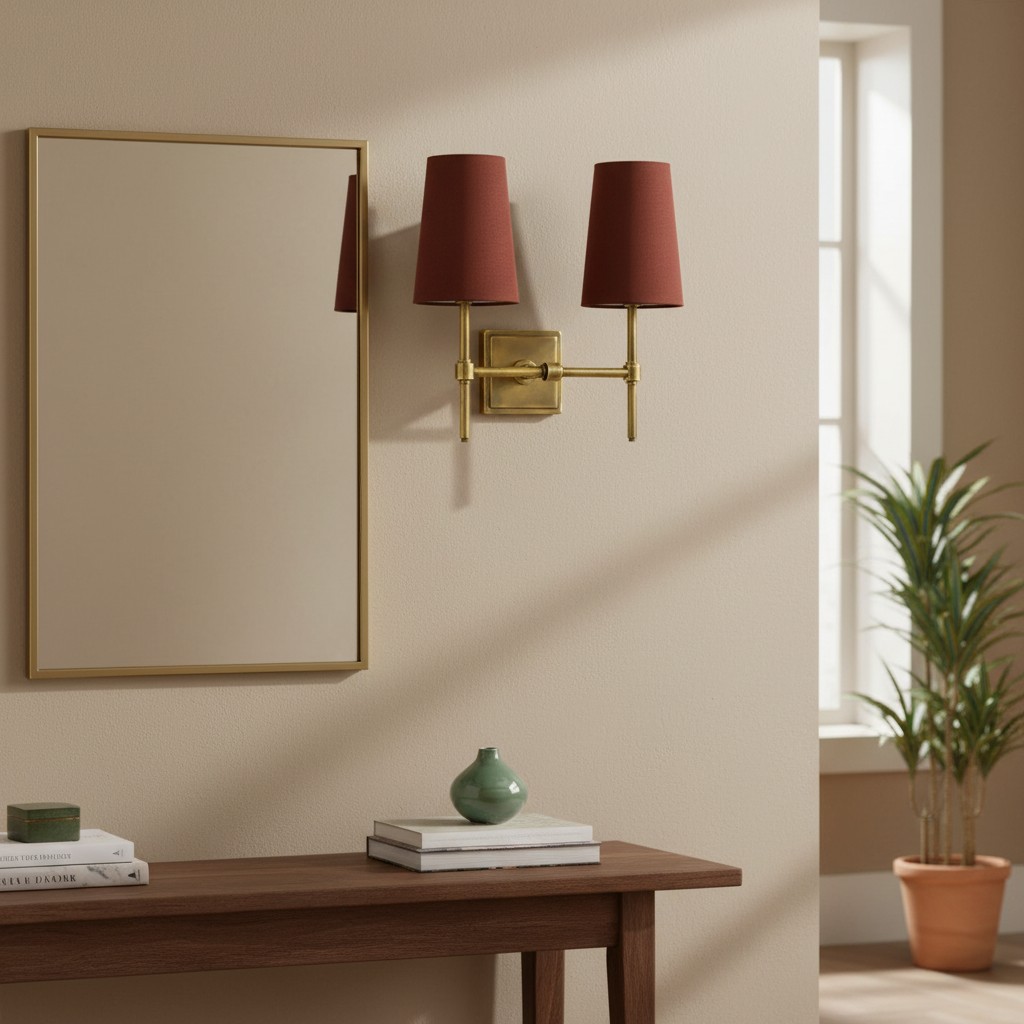 Derlina wandlamp met rode kappen bij spiegel