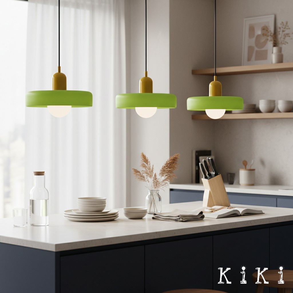 Inspiratiegalerij groene hanglampen boven kookeiland