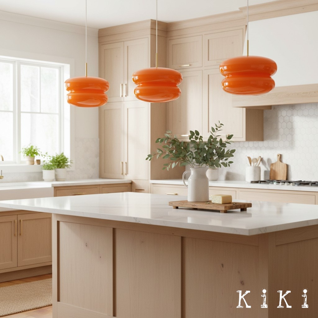 Inspiratiegalerij met oranje hanglampen in keuken