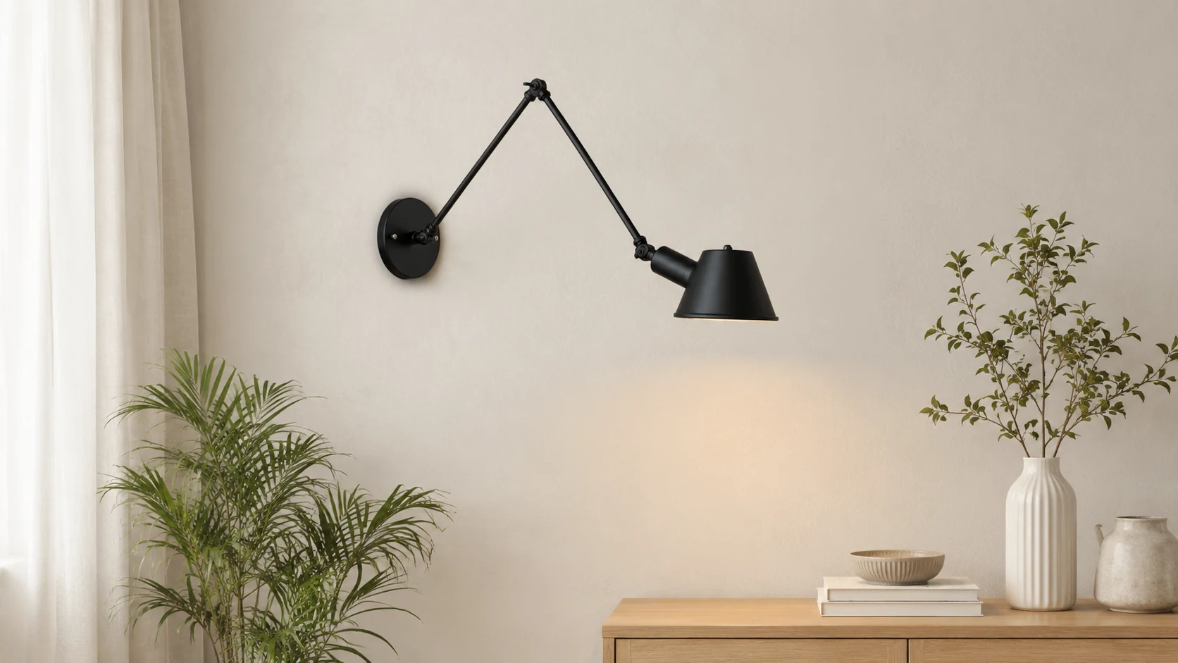 Retro Industrial Retractable Wall Light installed in a warm room scene