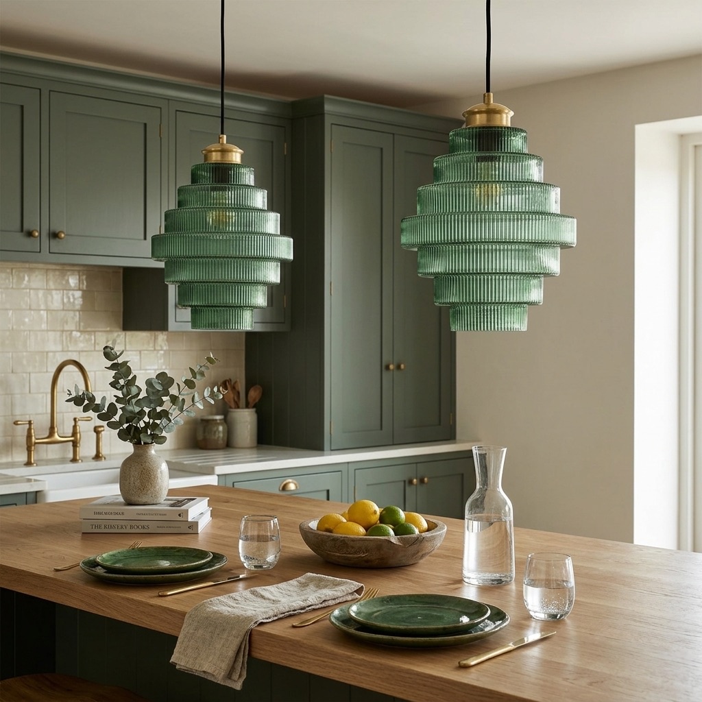Groene Kaleon hanglampen in keuken