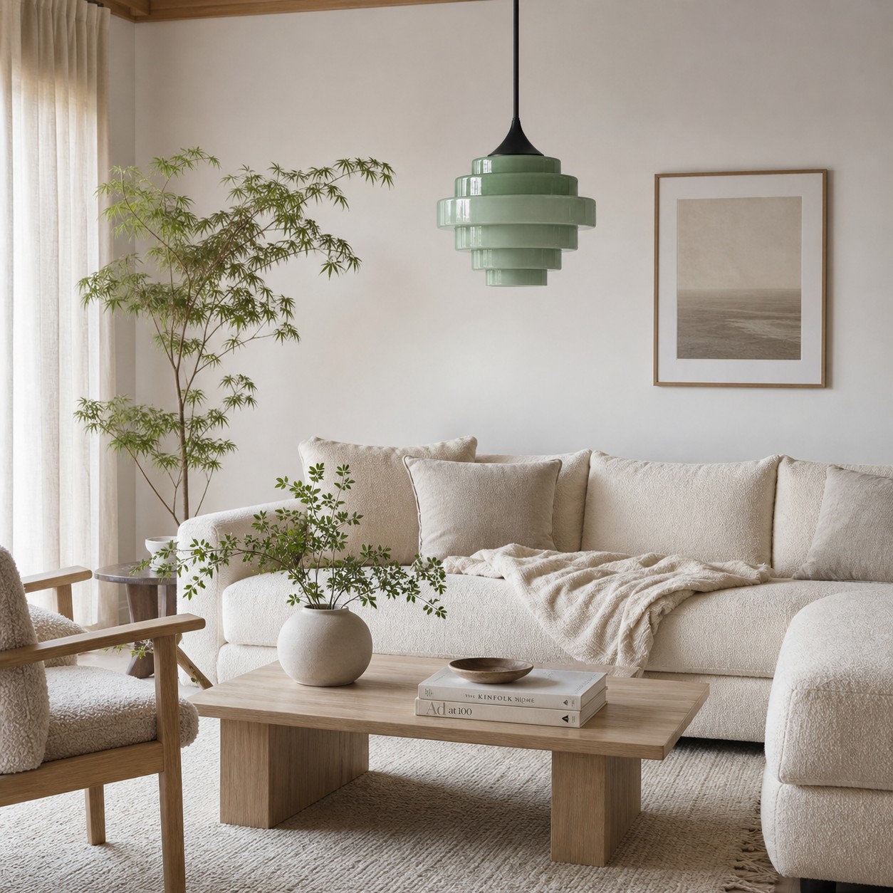 Green Sanenos pendant light in a modern living room