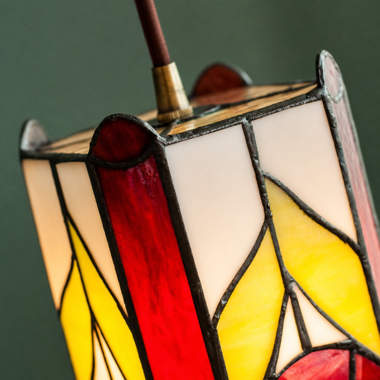 Upper stained glass shade structure close detail