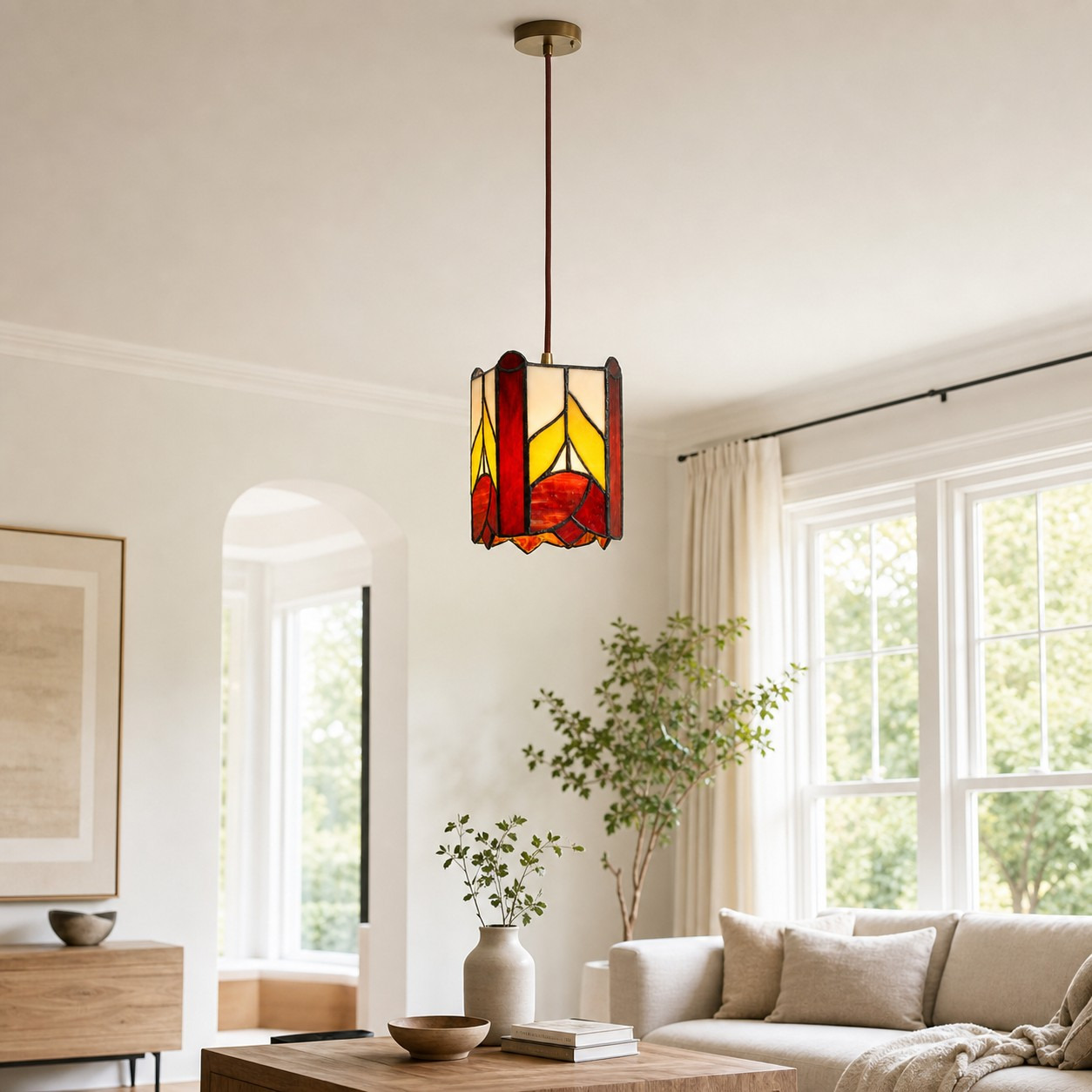 Rose motif pendant in a bright living room