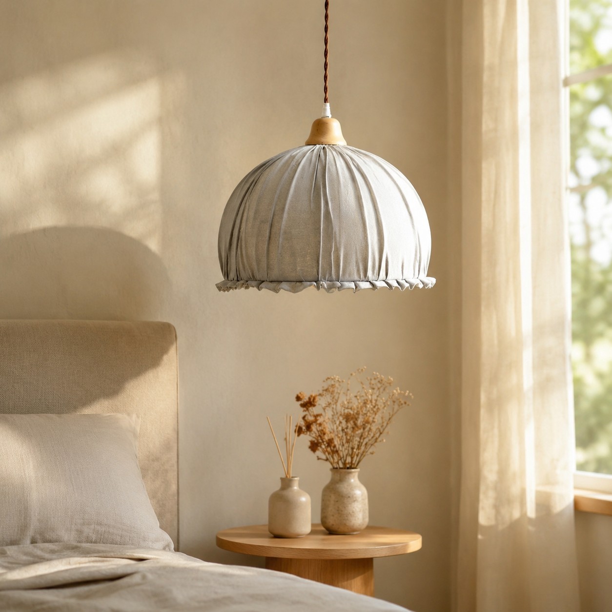 Gray Blue pendant light in a bedroom