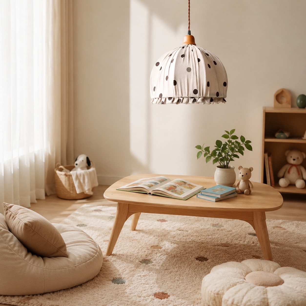 Polka Dot pendant light in a reading corner