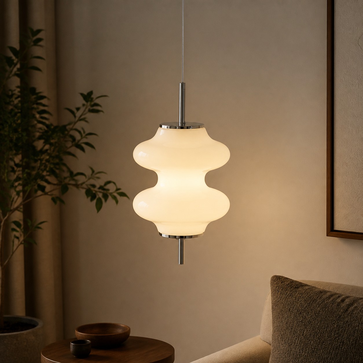 Mallew pendant emitting warm light