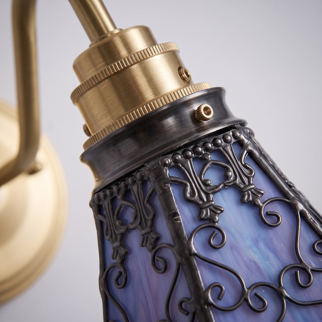 Metal lamp holder and stained glass shade connection