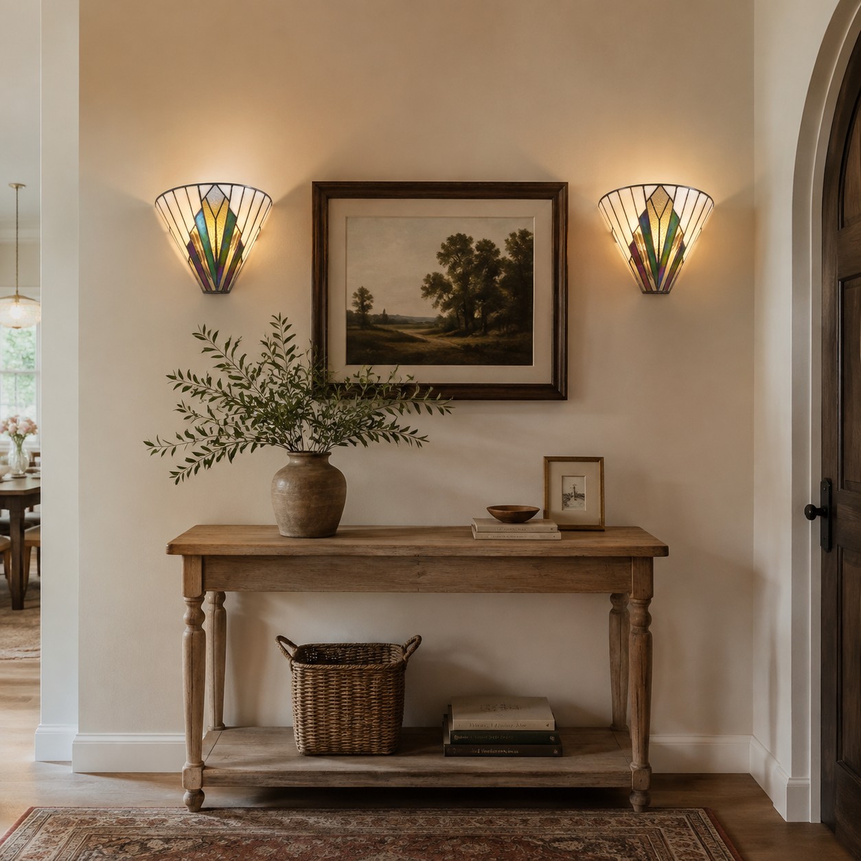Pair of TF Astoria wall lamps above an entryway console