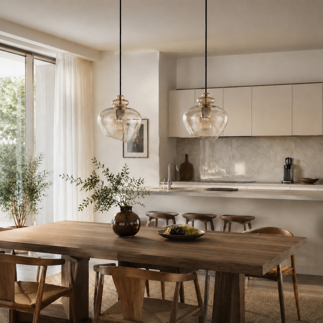 Grace pendants over a kitchen dining table