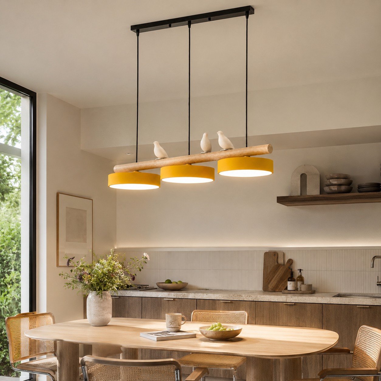 Yellow Sienna pendant in an open-plan dining space