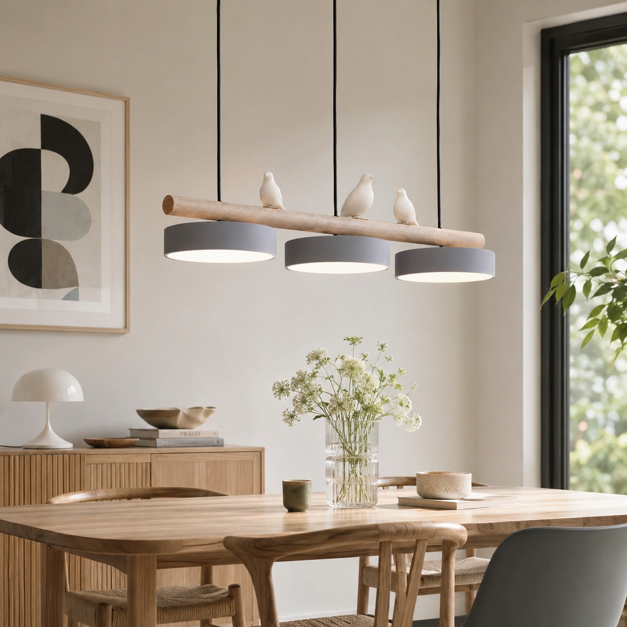Gray Sienna pendant above a dining table