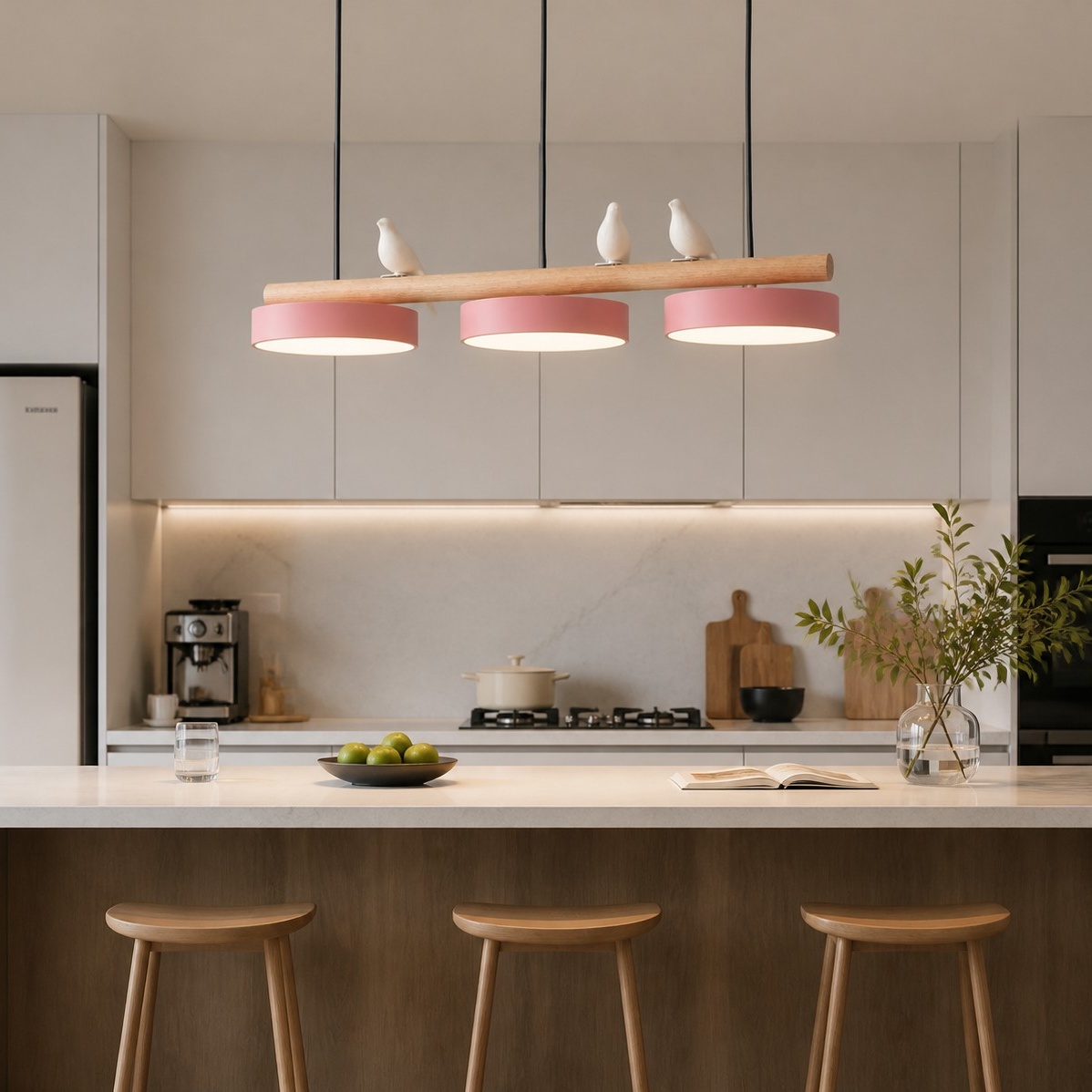 Pink Sienna pendant above a kitchen island