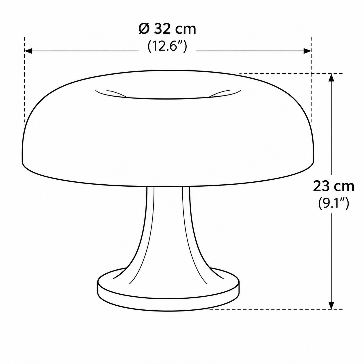 Mushroom table lamp dimensions: diameter 32 cm and height 23 cm