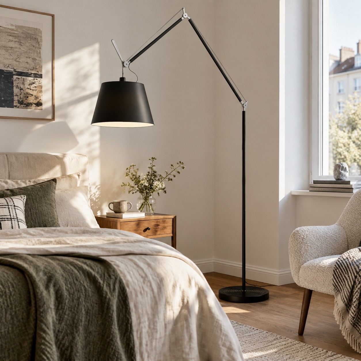 Adjustable floor lamp in a bright interior