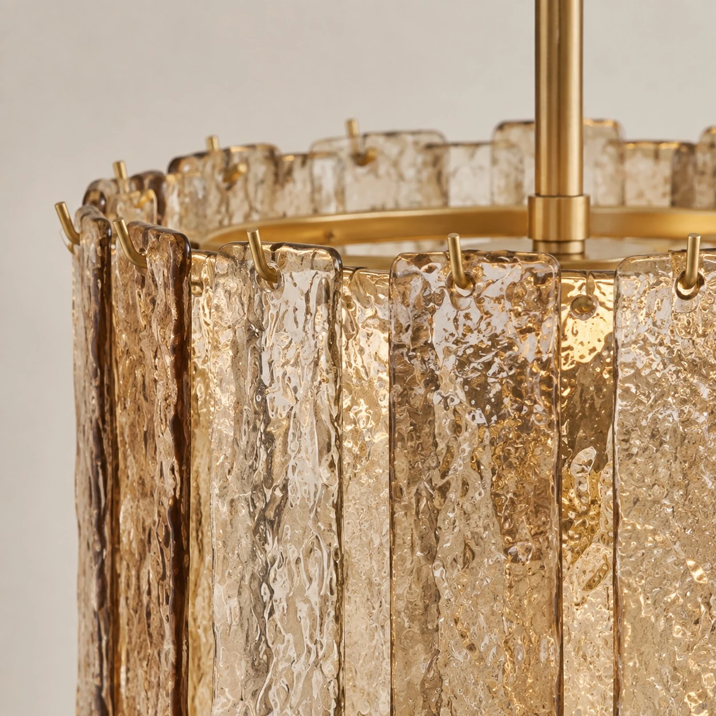 Hammered amber glass detail