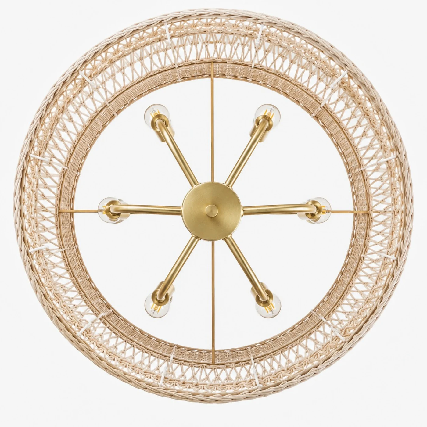 Bottom view of the round rattan chandelier frame