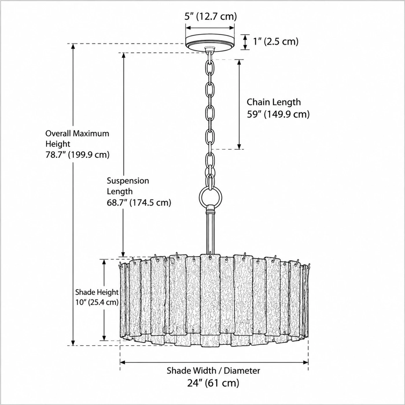 Mesmer chandelier dimensions diagram