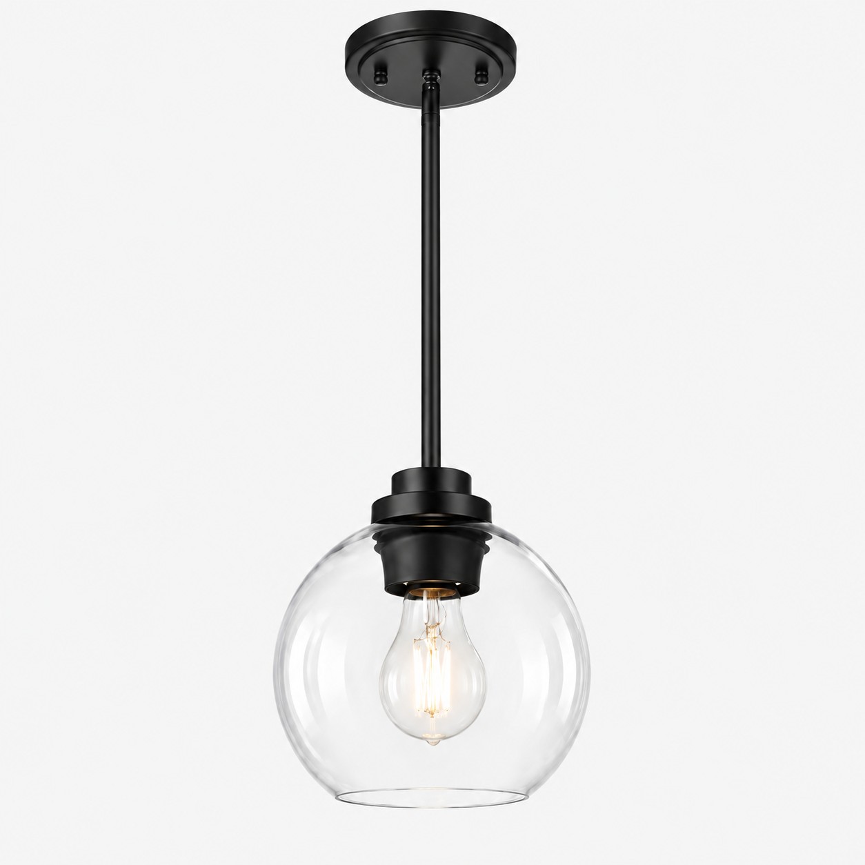 Clear Glass Globe Pendant with a visible bulb and three styles