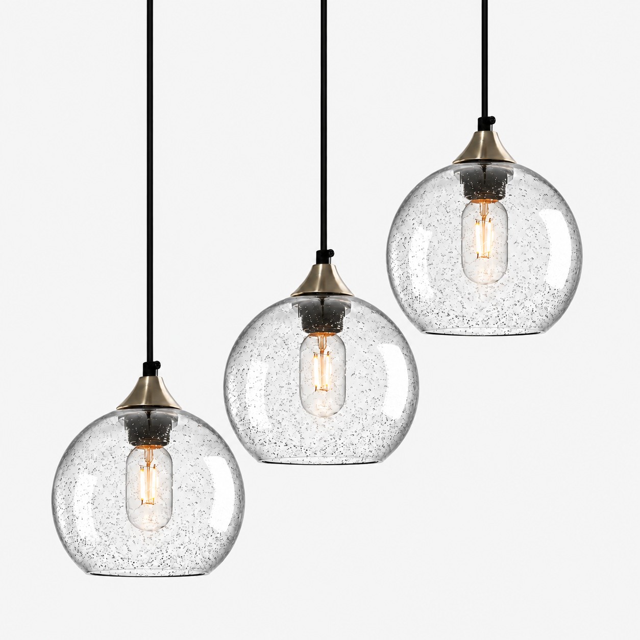 Bubble Glass Globe Pendant with three globe sizes and a bubble texture