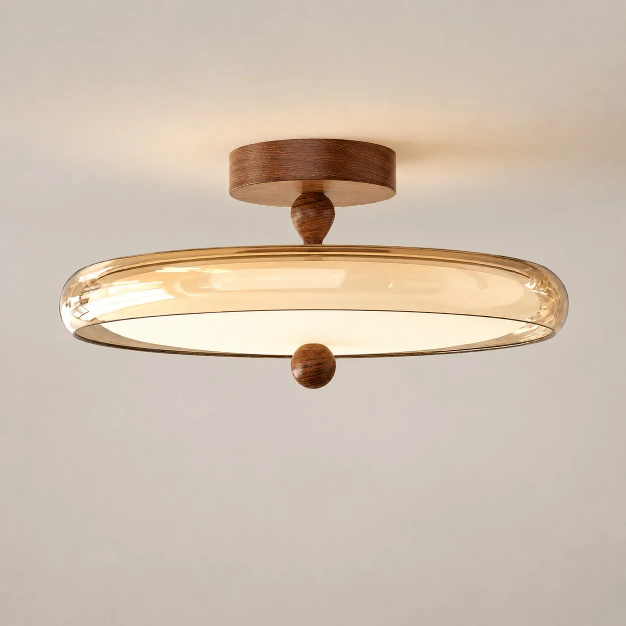 Veloura Vintage Glass Disc Flush Mount Ceiling Light in Walnut