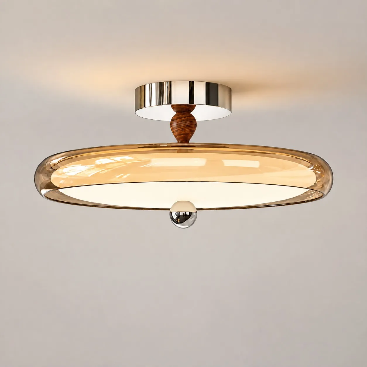 Veloura Vintage Glass Disc Flush Mount Ceiling Light in Chrome