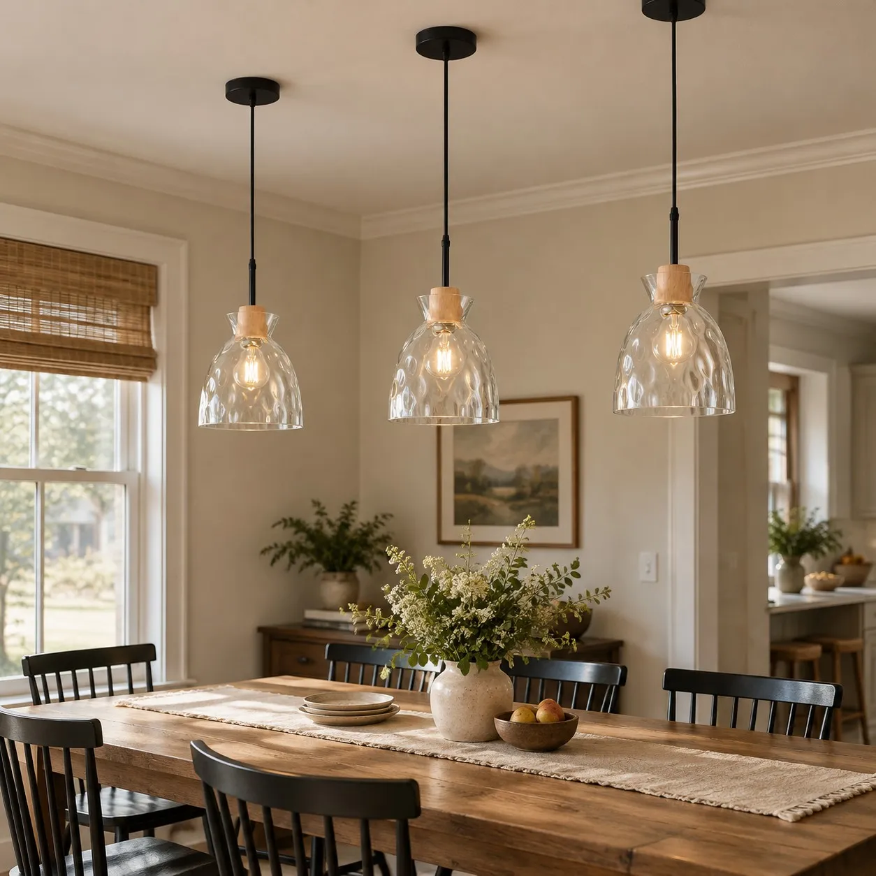 Sculpted Shade pendant light above a dining table