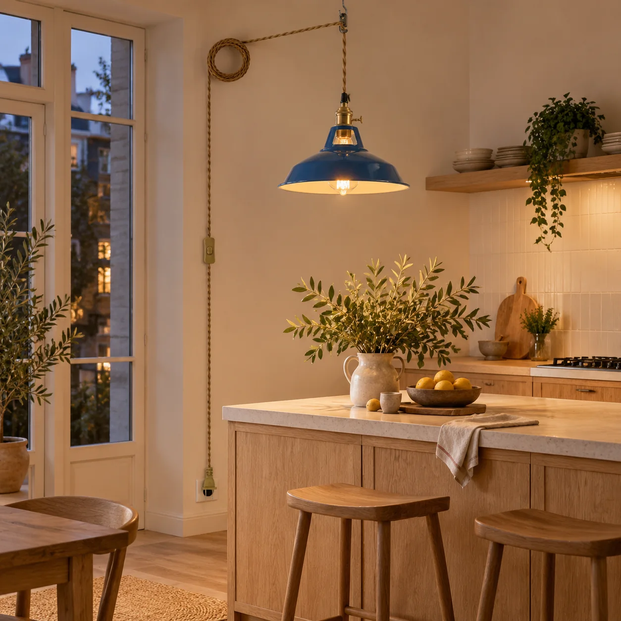 Farmhouse Plug-In Pendant with painted metal and shade colour choices - New2609-1024606 interior scene
