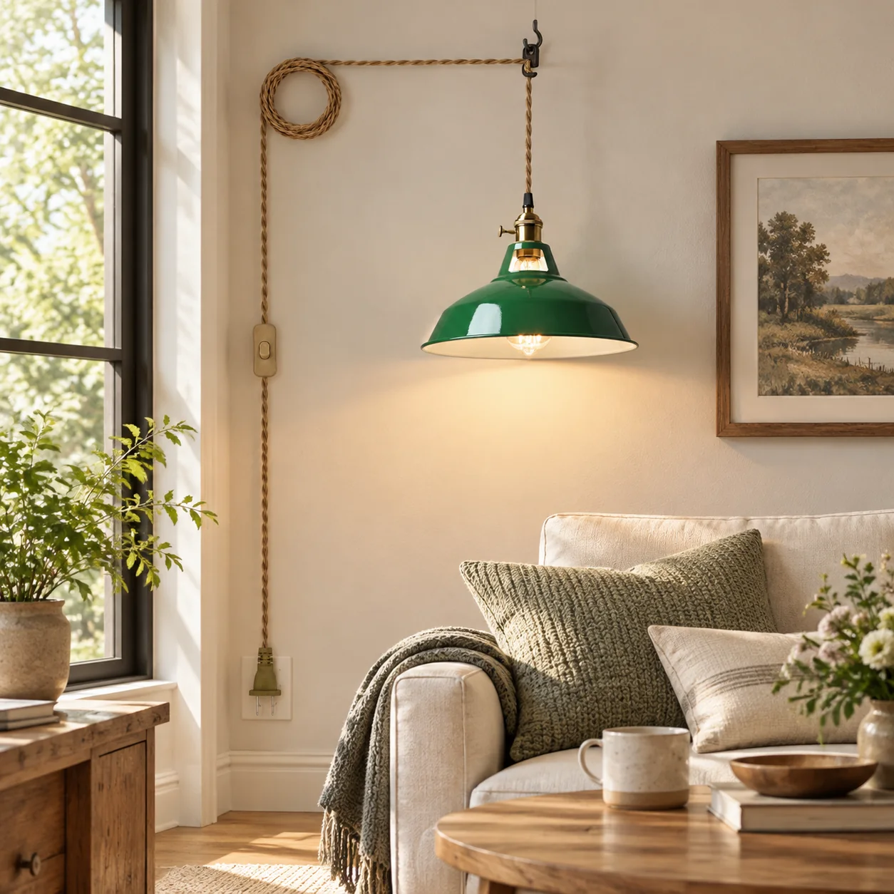 Farmhouse Plug-In Pendant with painted metal and shade colour choices - New2609-1024603 interior scene