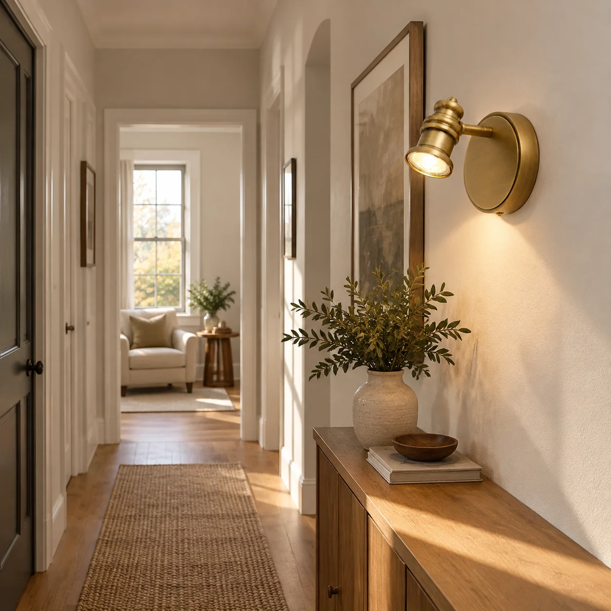 Aurelia Brass Vanity Wall Light with sculpted shades and a linear wall bar - New2609-1024417 interior scene